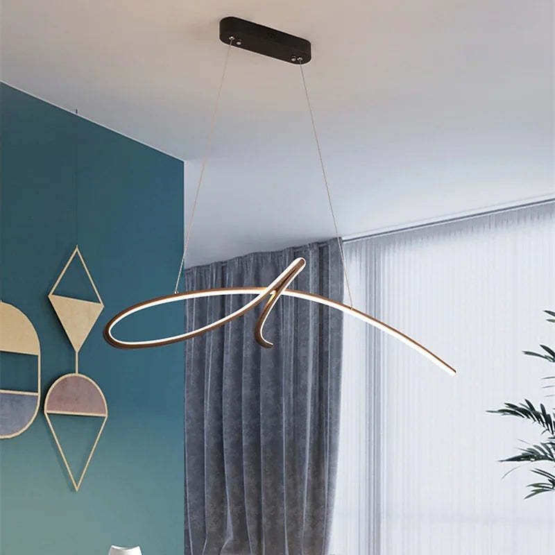Fubunik Pendant Light Irregular-curved Modern, Metal, Black/Gold, Restaurant