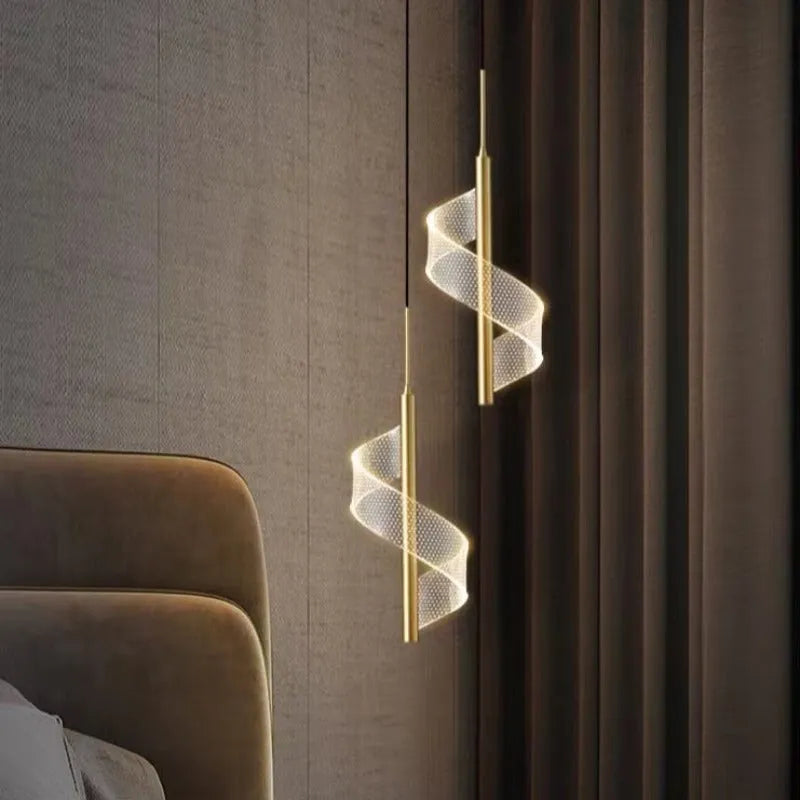 Alven Vintage Golden Ribbon Pendant Light, /-Neutral Decor
