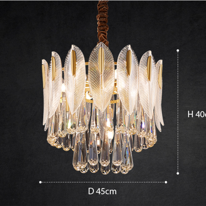 Jusaras Luxury Feather Crystal Chandelier, Living Room