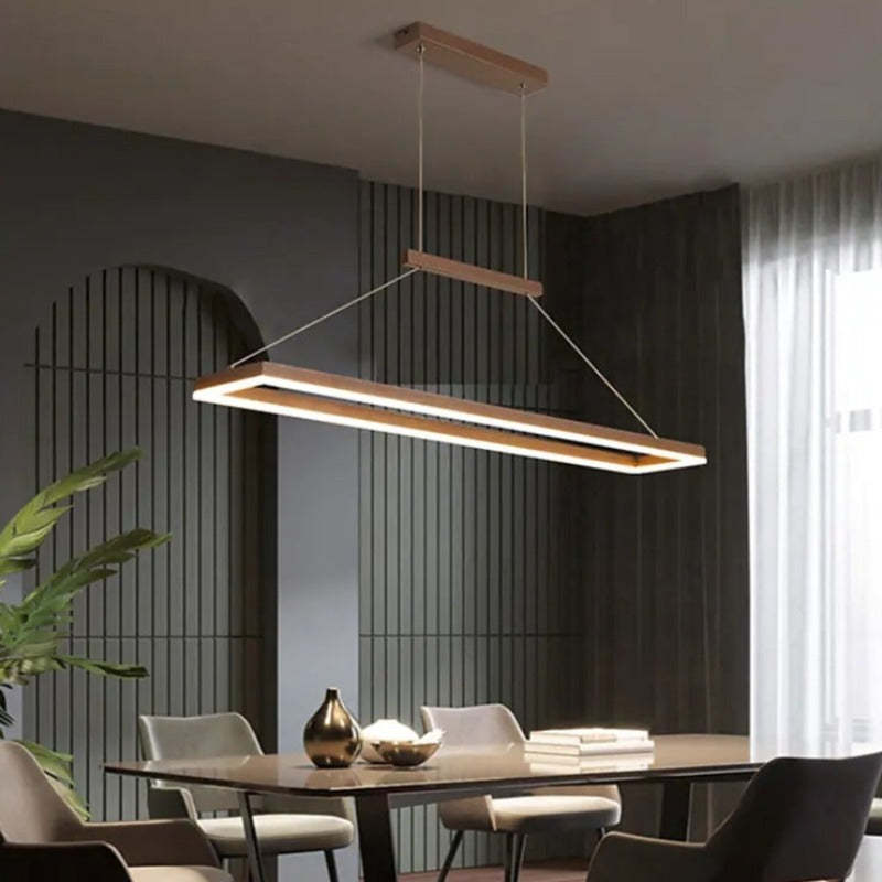 Nexil Modern Rectangular Hanging Pendant Light, Gold/Coffee-Neutral Decor