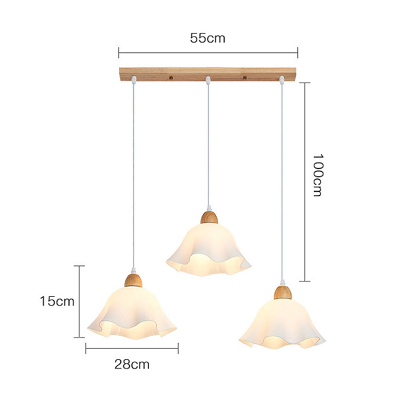 Holagon Minimalist Flower /Wood Pendant Light, White