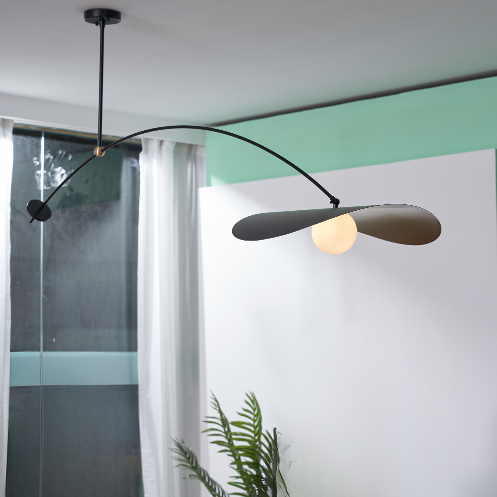 Saneles Minimalist Lotus Leaf Shaped Metal Pendant Light, Black/Gold