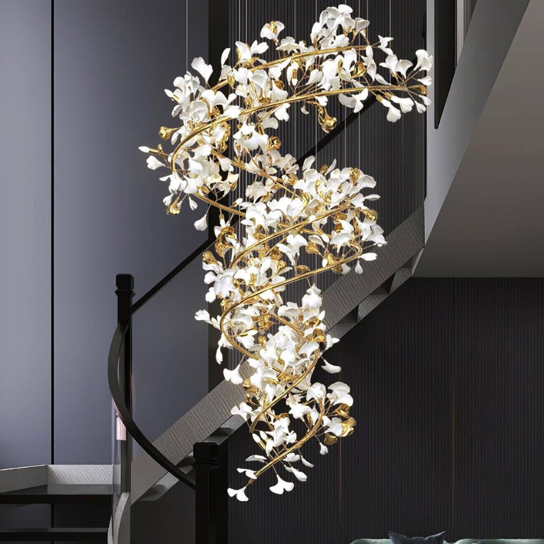 Hobisud Modern Gold Staircase Chandelier, Metal & Ceramic