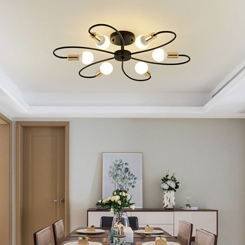 Pesubun Modern Metal Flush Mount Ceiling Light, Black/Gold