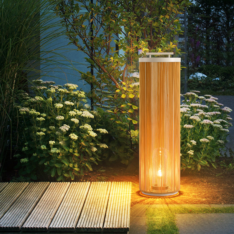 Kadatet Retro Metal/Rattan Floor Lamp, Hardwired/Solar/LED, Outdoor
