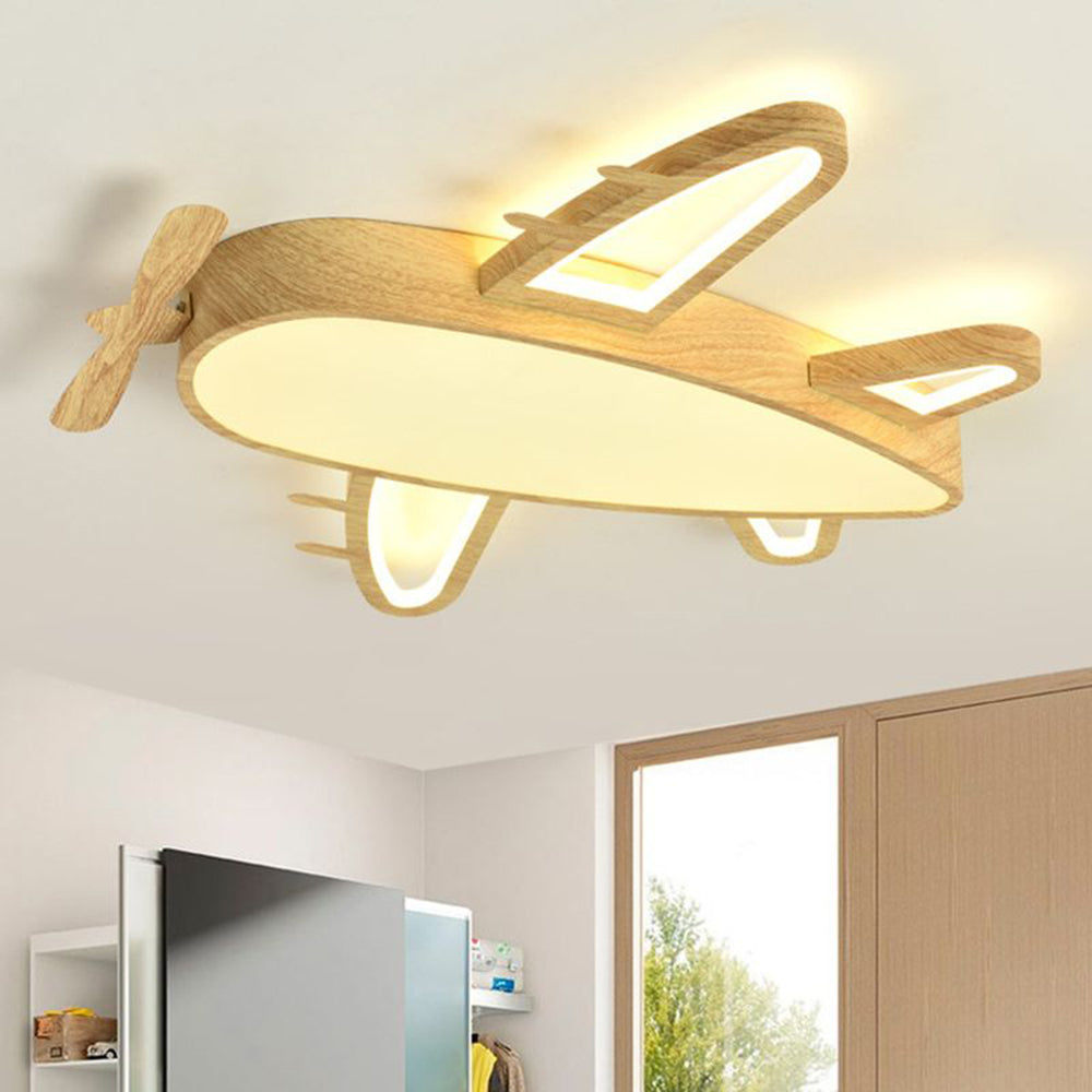 Tunomor Modern Art Deco Airplane Flush Mount Ceiling Light, Wood/Dark Wood