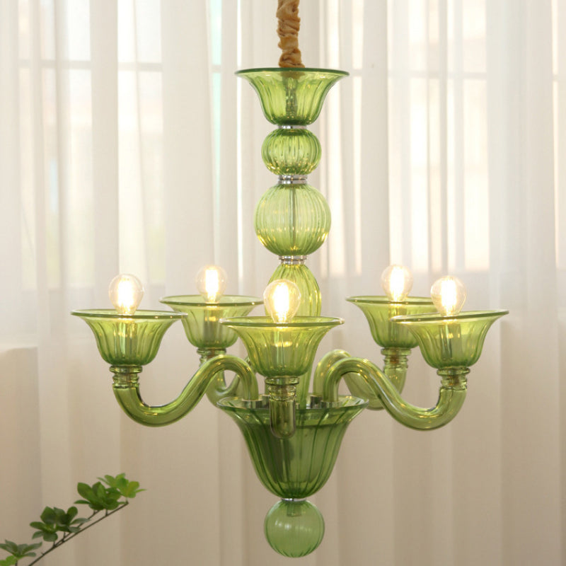 Subugiro Chandelier Retro Glass Yellow&Green&Clear