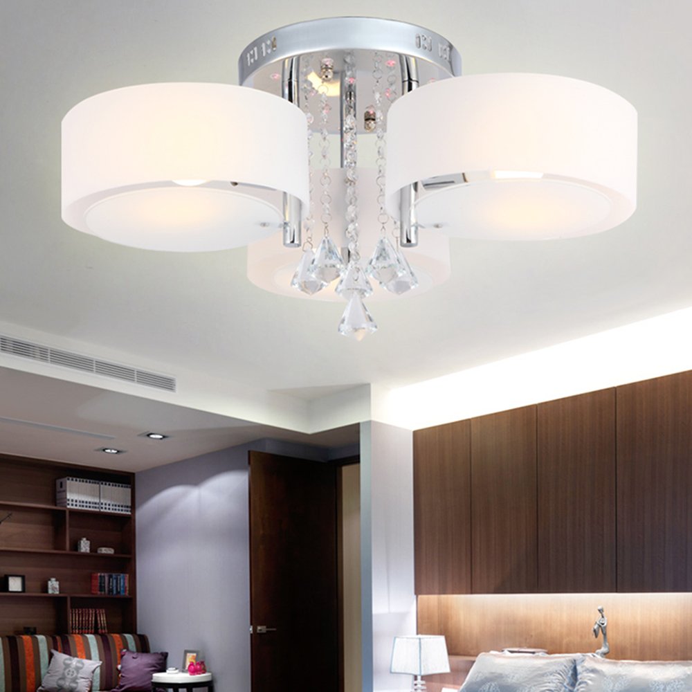 Winaredu Flush Mount Ceiling Light Glass White Modern Round Hallway