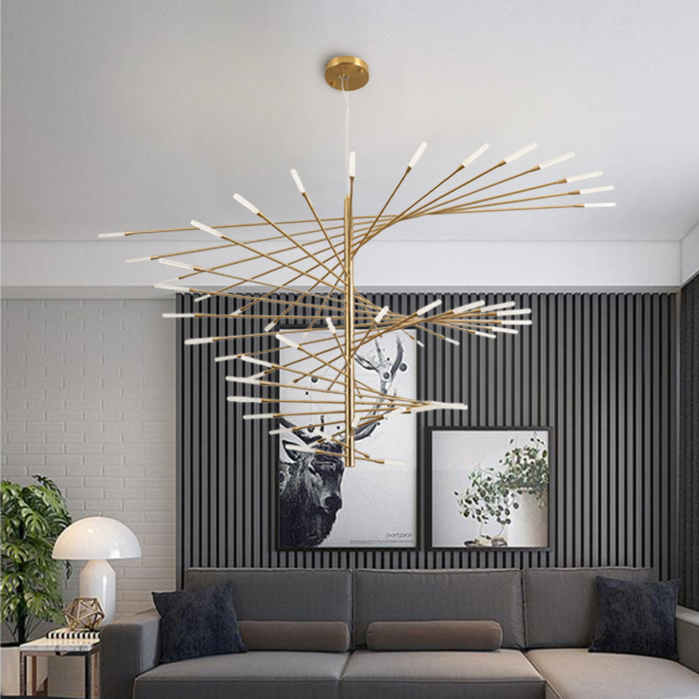 Cesodet Modern Chandelier Rotating Fireworks, Black/Gold, Living Room/Art Gallery