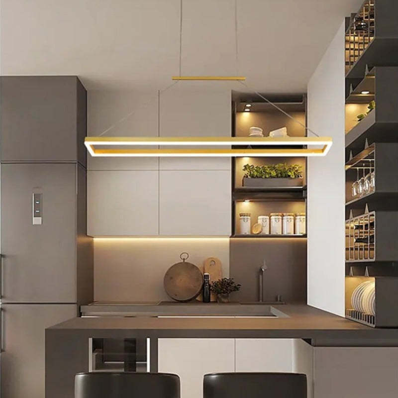 Nexil Modern Rectangular Hanging Pendant Light, Gold/Coffee-Neutral Decor