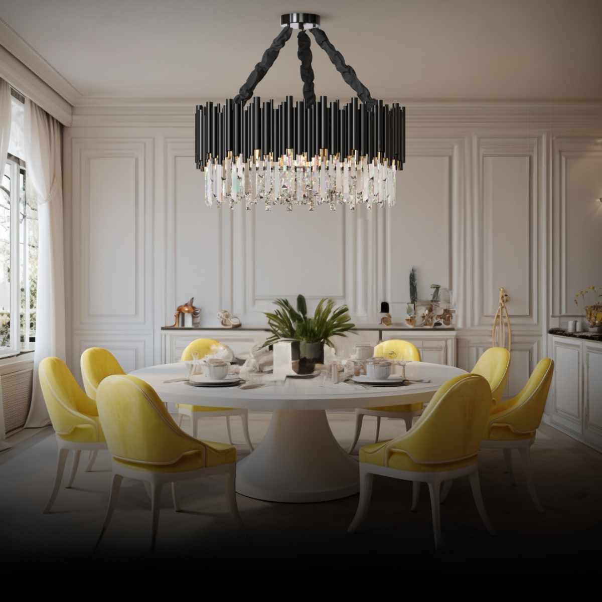 Bomuver Industrial Cylindrical Crystal/Metal Chandeliers Black Living Room