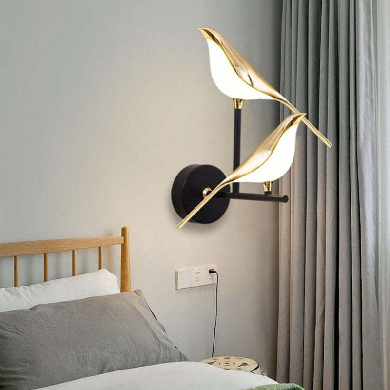 Kimilot Minimalist Magpie Bird Metal Wall Lamp, Bedroom
