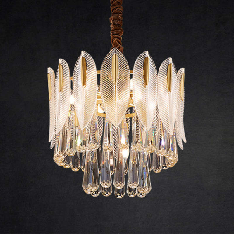 Jusaras Luxury Feather Crystal Chandelier, Living Room