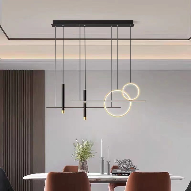 Dologen Modern Pendant Light LED, Double Circle, Gold/Black