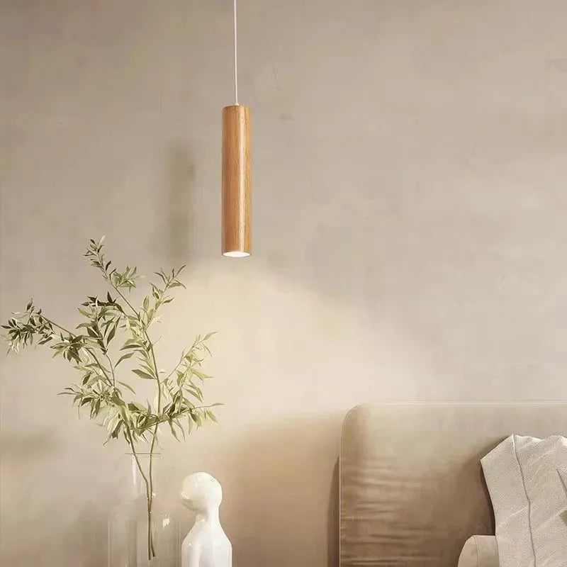 Husedes Cylindrical Wood Pendant Light, for Bedroom & Kitchen Island