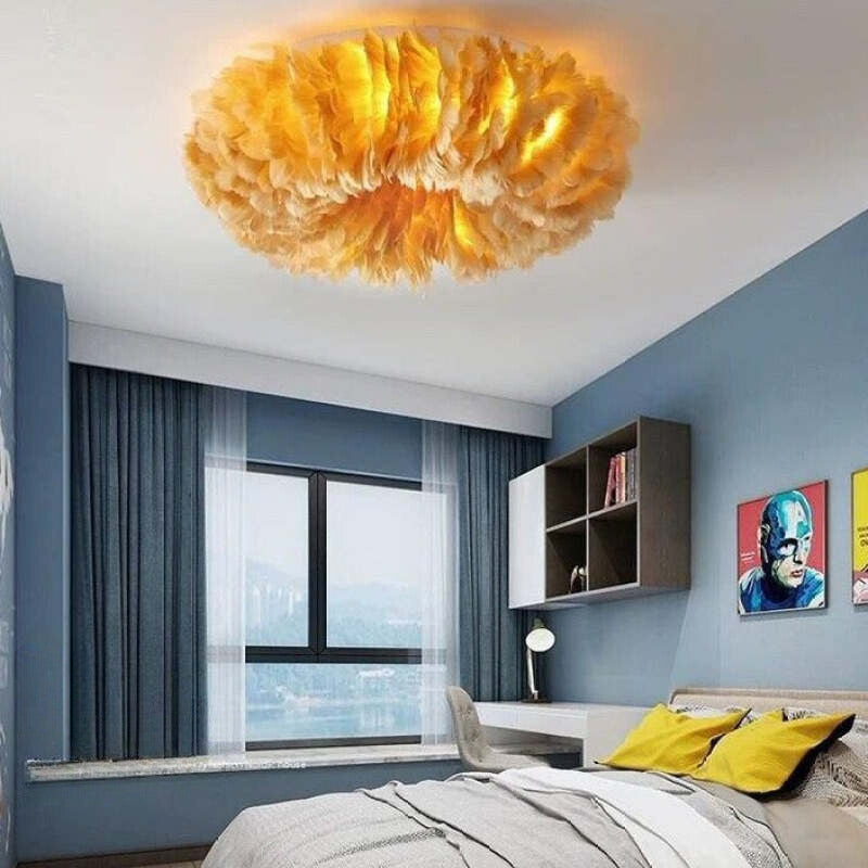 Velix Swan Feather Round Ceiling Light-Neutral Decor