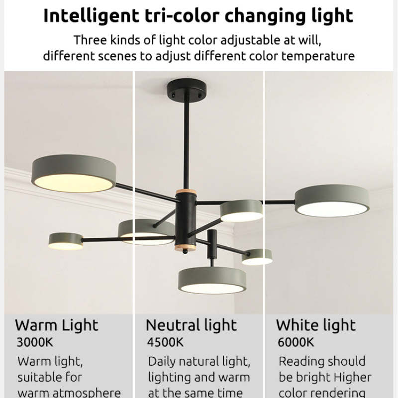 Gativun Pendant Light LED, Metal & Wood, Grey/White/Gold