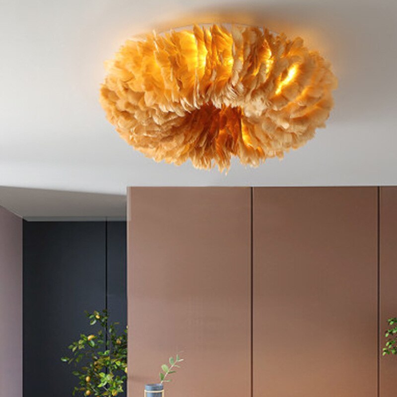 Velix Swan Feather Round Ceiling Light-Neutral Decor