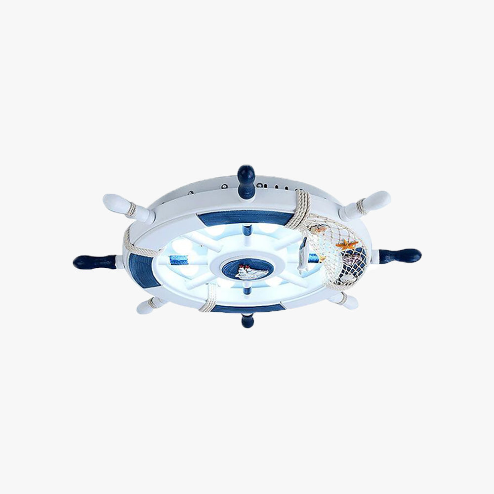 Wumekak Modern Rudder Metal Flush Mount Ceiling Light, White/Blue For Kids