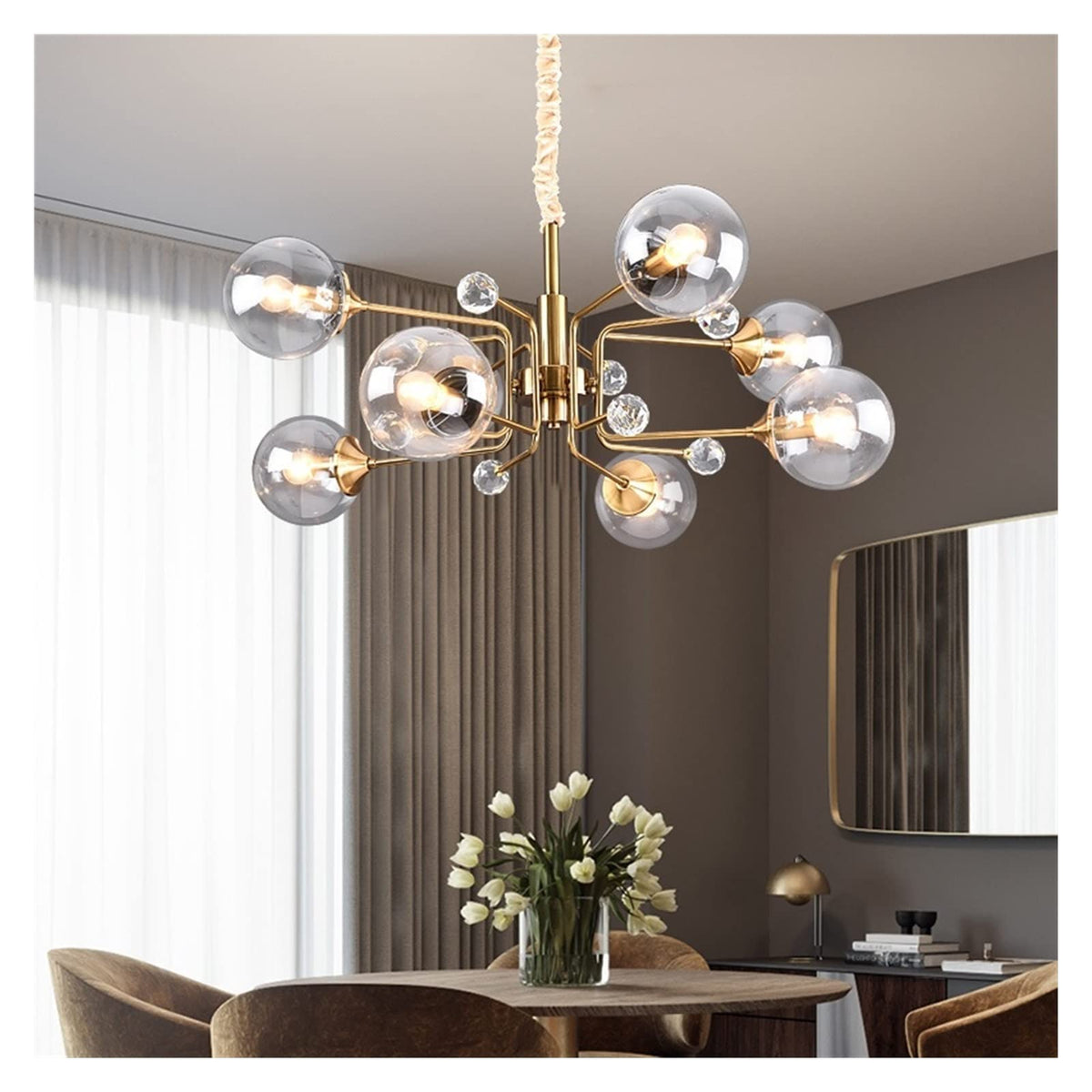 Simutet Nordic Modern Chandelier Clear/Grey Metal Living Room