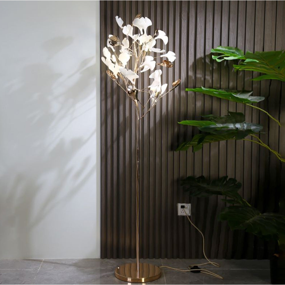 Vudogam Floor Lamp Leaf Artistic, Ceramic/Metal, White/Gold, Study