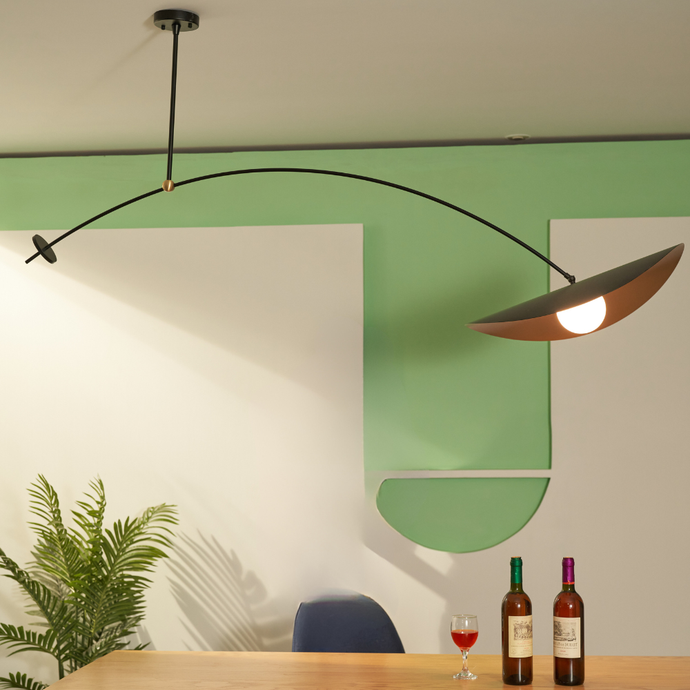 Saneles Minimalist Lotus Leaf Shaped Metal Pendant Light, Black/Gold