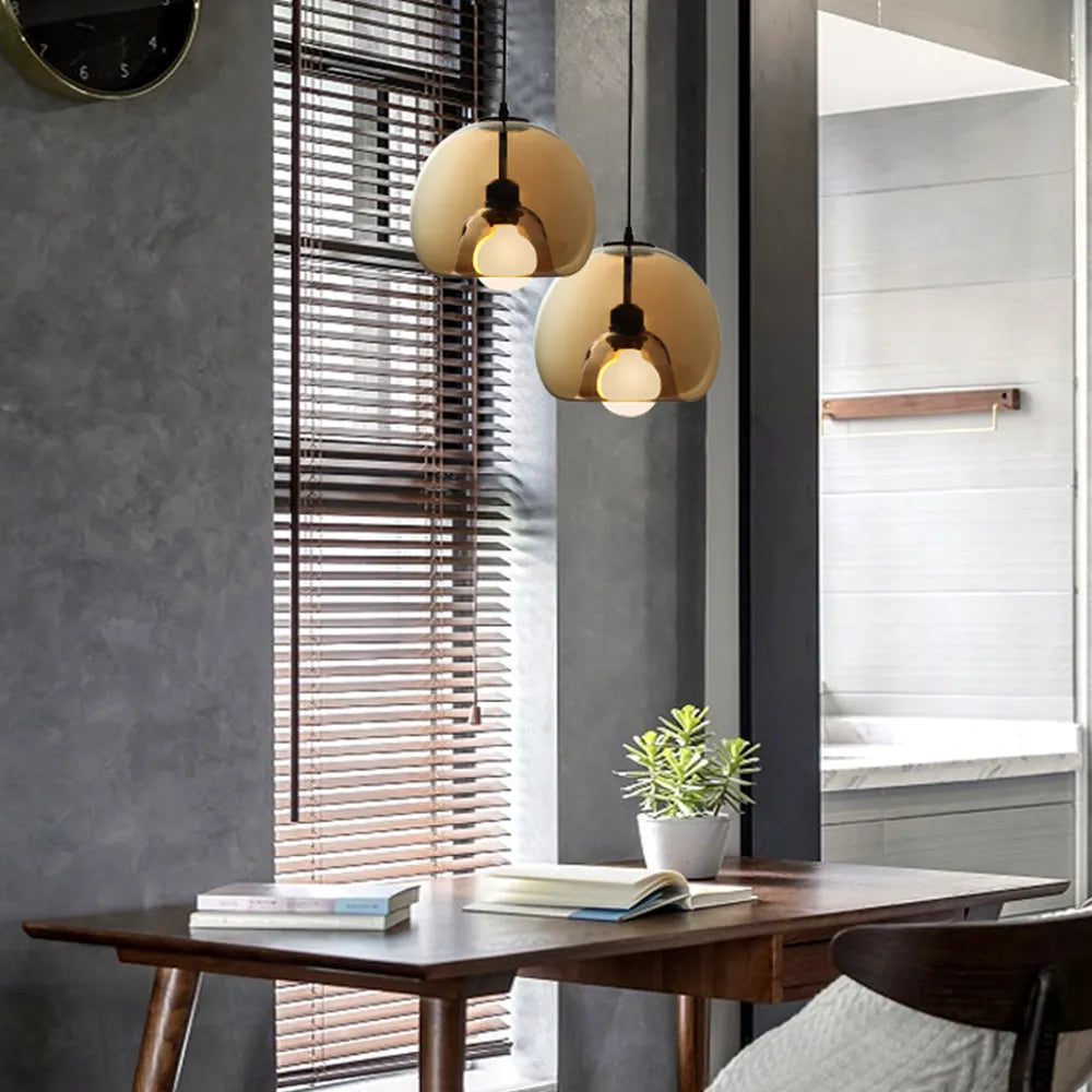 June Globe Glass Pendant Light, Amber/Smoky Grey