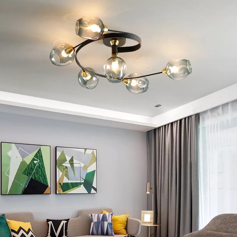 Panavuk Flush Mount Ceiling Light, Glass, Black/Gold, Dining Room