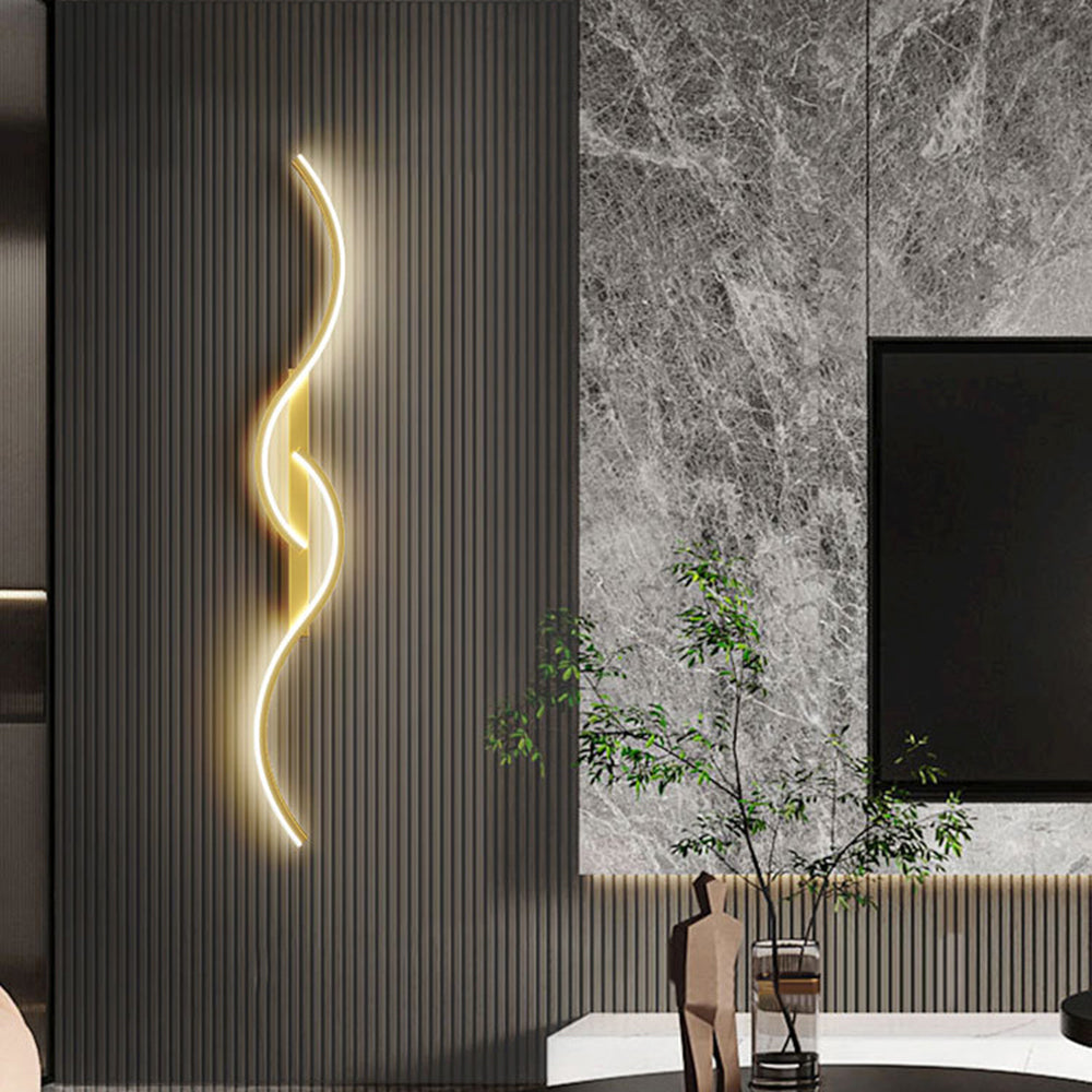 Vireth Modern Linear Wave Bedroom Wall Lamp, Black/Gold-Neutral Decor