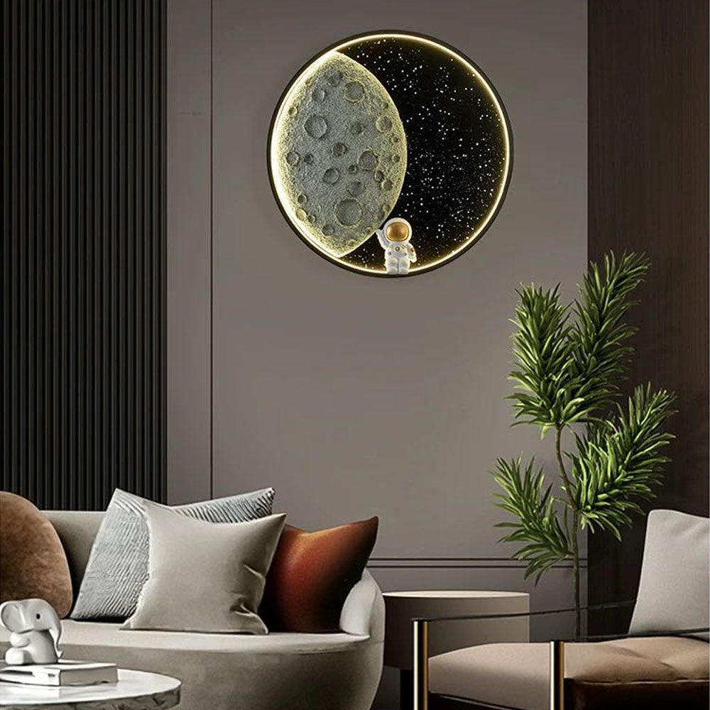 Ditabed Astronaut Round Moon Black Wall Lamp, Metal