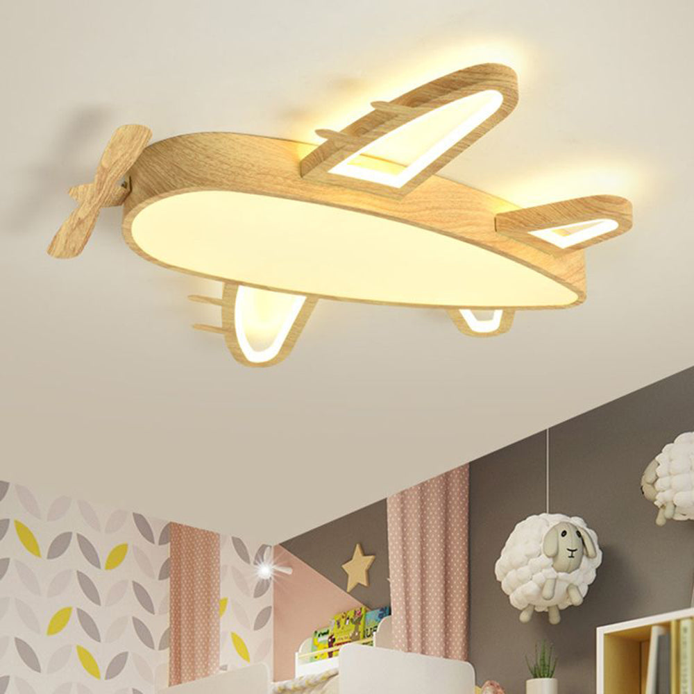 Tunomor Modern Art Deco Airplane Flush Mount Ceiling Light, Wood/Dark Wood