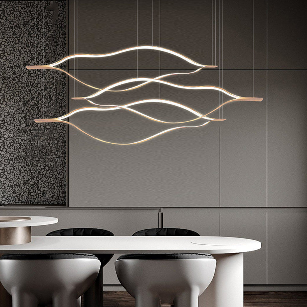 Kasusal LED Linear Minimalist Wave Golden Leaf Shaped Pendant Light