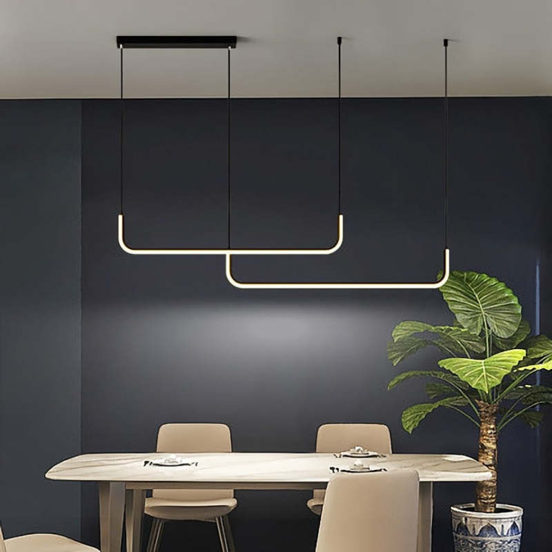 Sorev Modern Linear Pendant Light Double Frame, Black/Gold-Neutral Decor