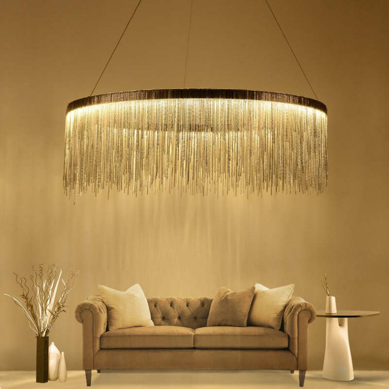 Potenor Tassel Chain Art Deco Pendant Light Silver/Gold Living Room/Hall