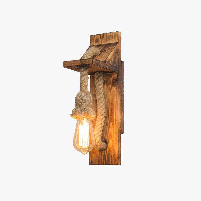 Tobemud Vintage Rectangular LED Wall Light, Wood/Hemp Rope, Dining Room