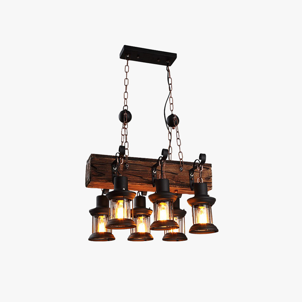 Dupamum Retro Rectangular Metal/Wood Lantern Pendant Light
