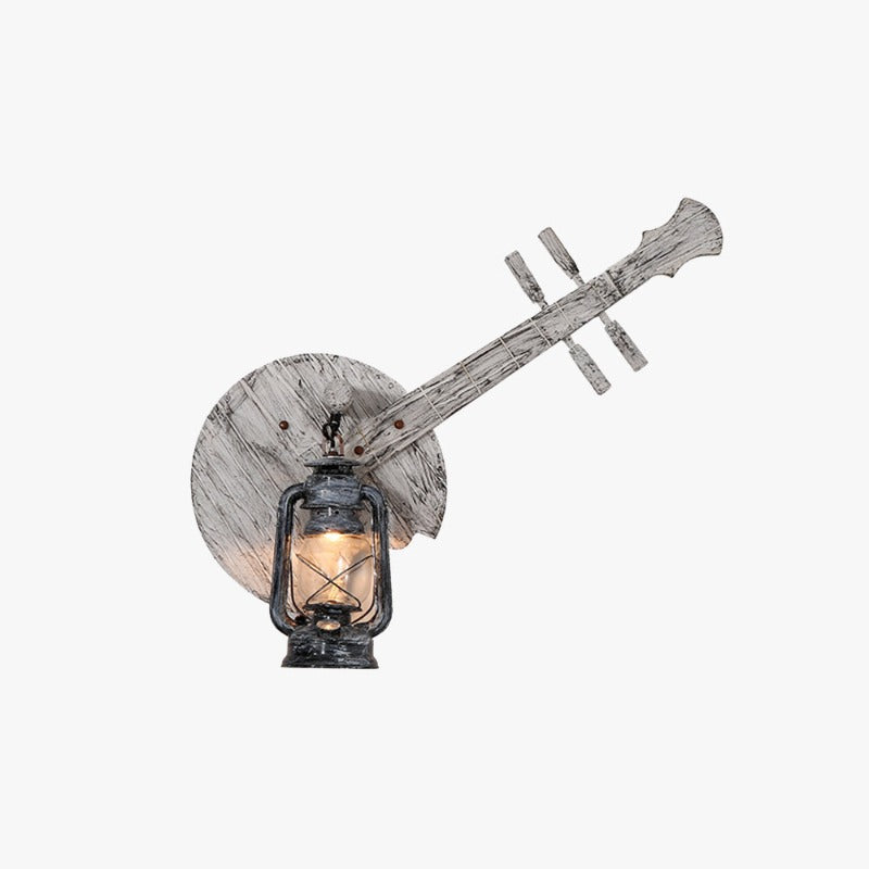 Genevus Wall Lamp Lute Vintage Lantern Wooden Gray, Dining Room