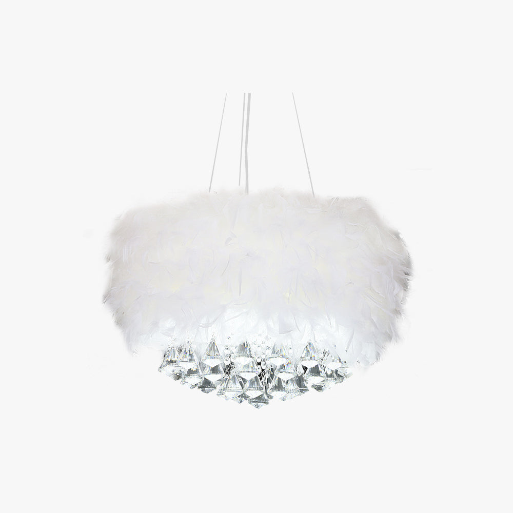 Haborum Modern Luxury Round Chandelier, Feather/Crystal, White