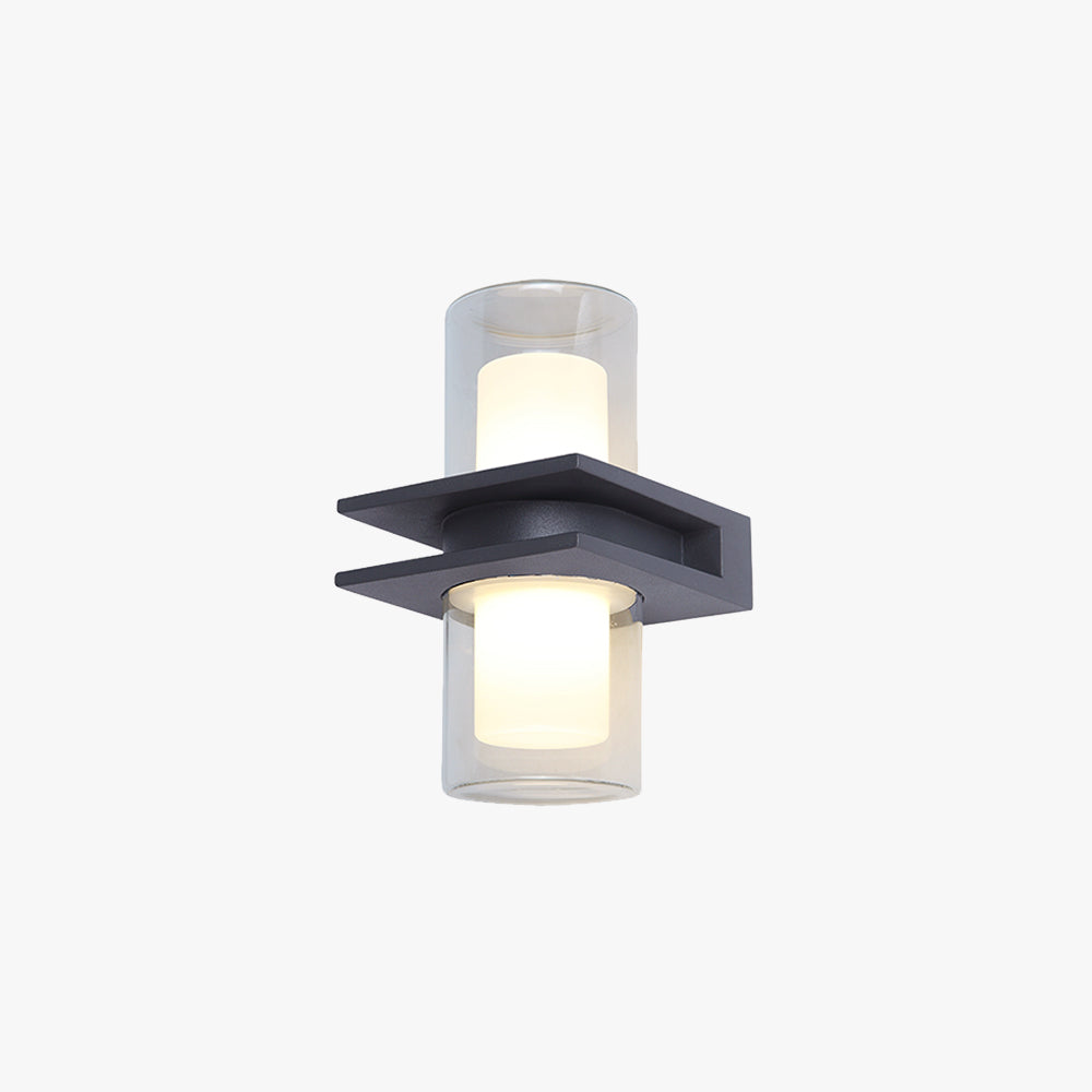 Gabapon Modern Cylindrical Metal Outdoor Wall Lamp With 2 Heads, Black