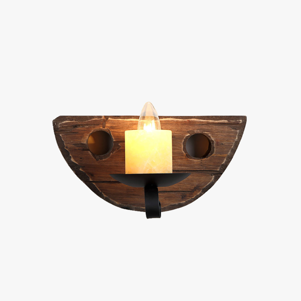 Tusonat Vintage Candle Semicircle Wall Lamp, Wood/Metal, Bedroom