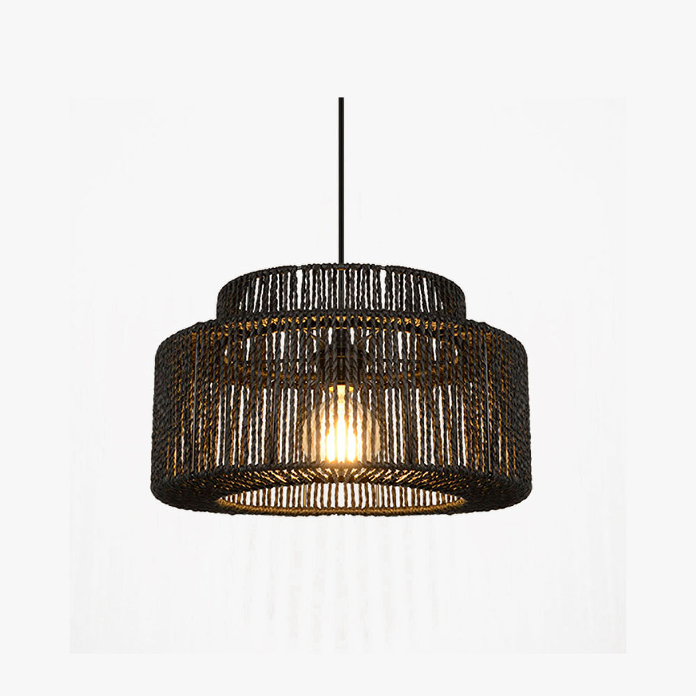 Mivamek Farmhouse Retro Rustic Drum Hanging Pendant Light, Black