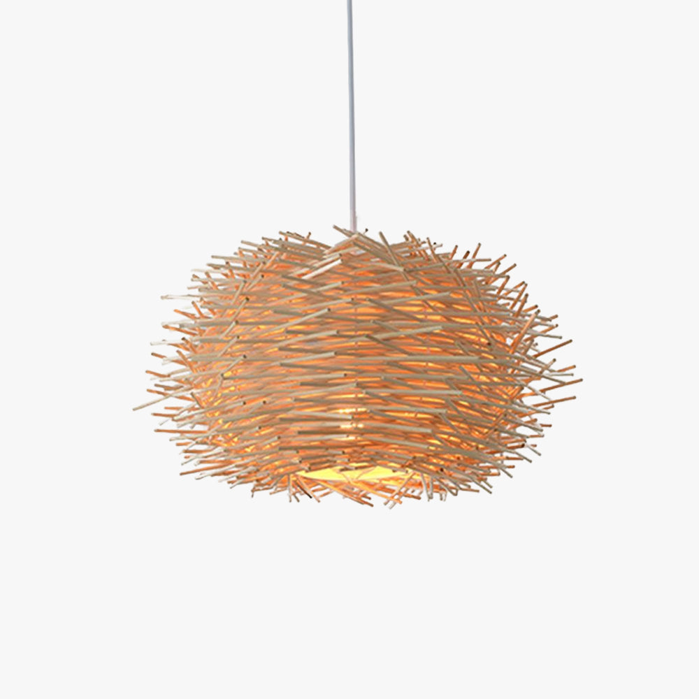 Papeneso Wooden Bird Nest Rattan Pendant Light, Brown/Wood