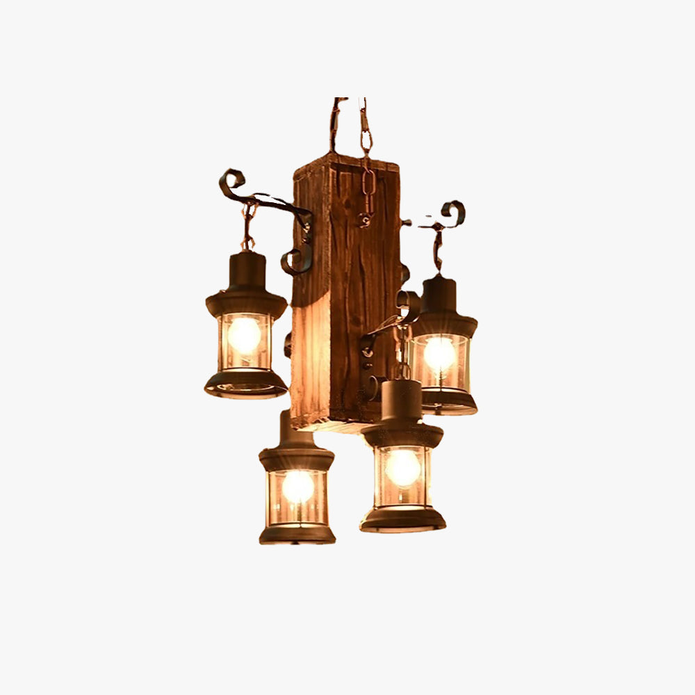 Dipodet Vintage Rectangular Metal/Wood Hanging Pendant Light，Wood