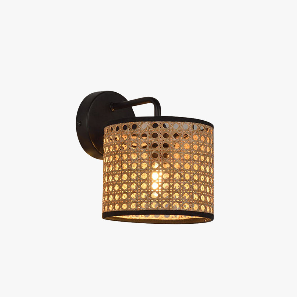 Holibus Rustic Cylindrical Rattan/Metal Wall Lamp, Brown