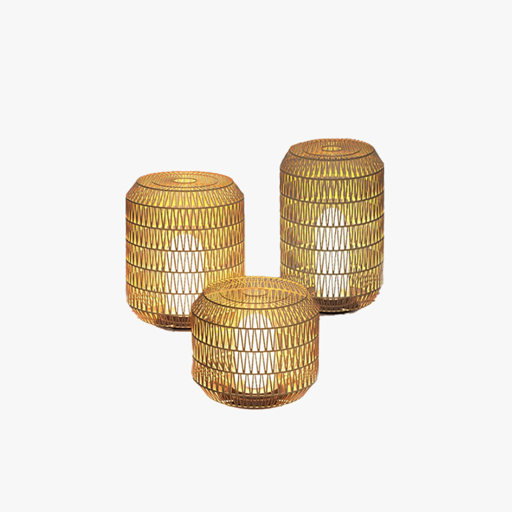 Judibus Vintage Lantern Rattan Floor Lamp, Hardwired/Solar, Beige