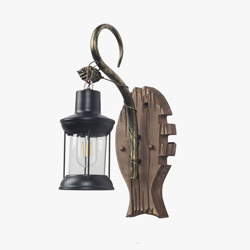 Hodenok Wall Lamp Fish Shape Vintage, Wood/Metal, Bedroom