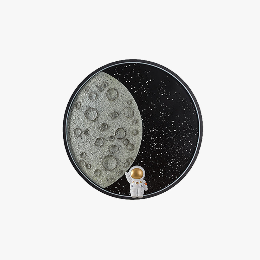 Ditabed Astronaut Round Moon Black Wall Lamp, Metal