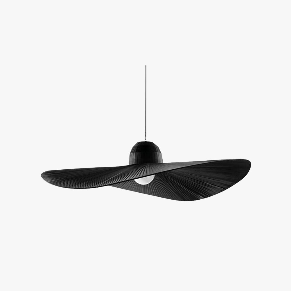 Jevupek Modern Woven Wide-Brimmed Hat Shape Metal/Fabric Pendant Light, Black/White