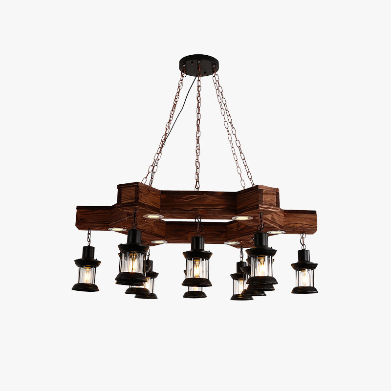Cemobok Retro Metal/Wood Lantern Pendant Light, Walnut