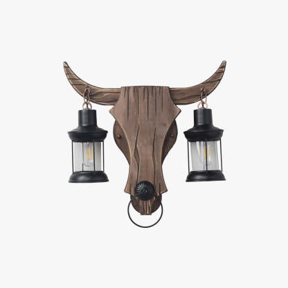 Joperun Wall Lamp Bull Shape Vintage, 2 Heads Wood/Metal, Bedroom